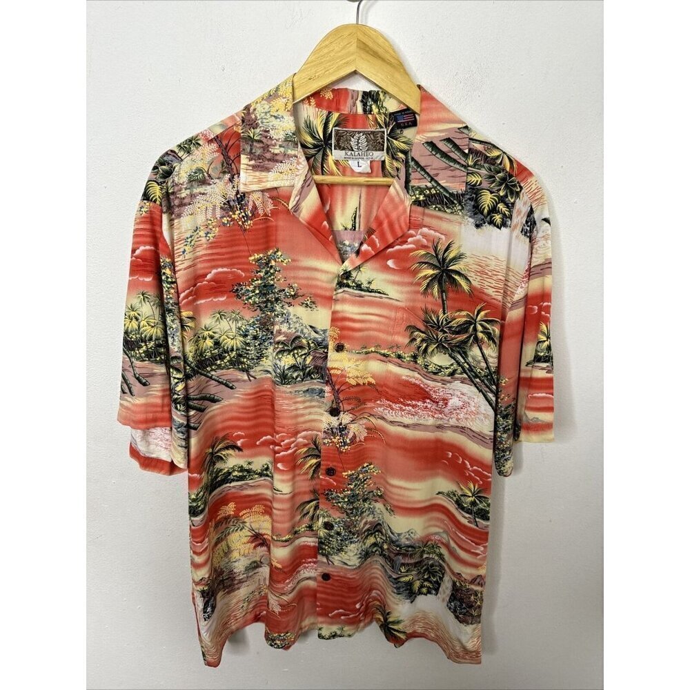 Kalaheo Hawaiian Island Button Short Sleeve shirt Men L Beach Ocean Red